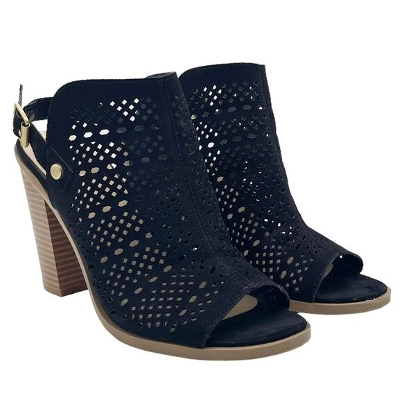 DV Dolce Vita Kassi Black Suede Slingback Peep Toe Block Heel Sandal Size 7 - Picture 7 of 16